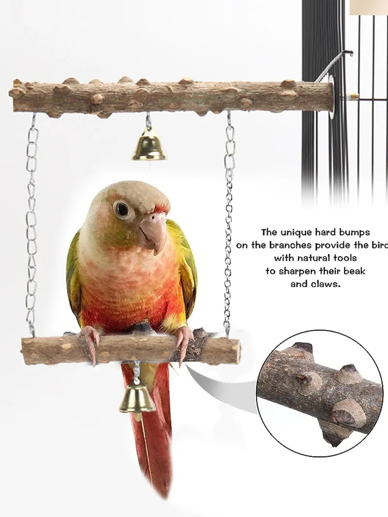 Wood Parrot Stand Pole Double Layer Toy for Bird