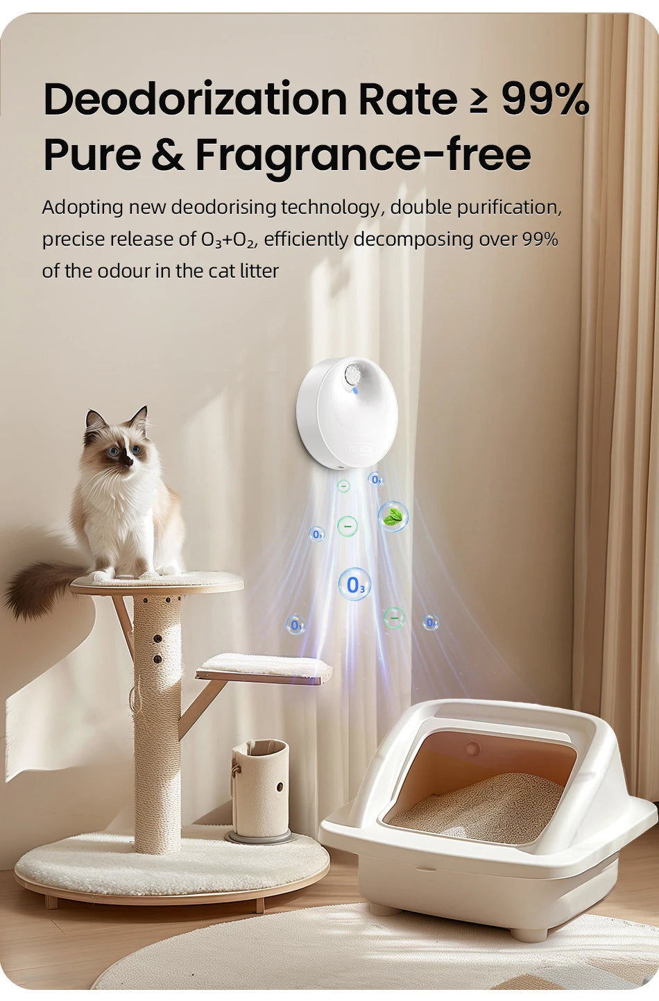 Smart Cat Litter Deodoriser 4000mAh Cat Odor Purifier For Cat Litter Box Automatic Pet Toilet Deodorant Purifier Supplies