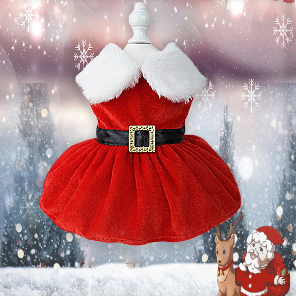 Cute Christmas Outfit Soft Small Pet Red Skirt Suit