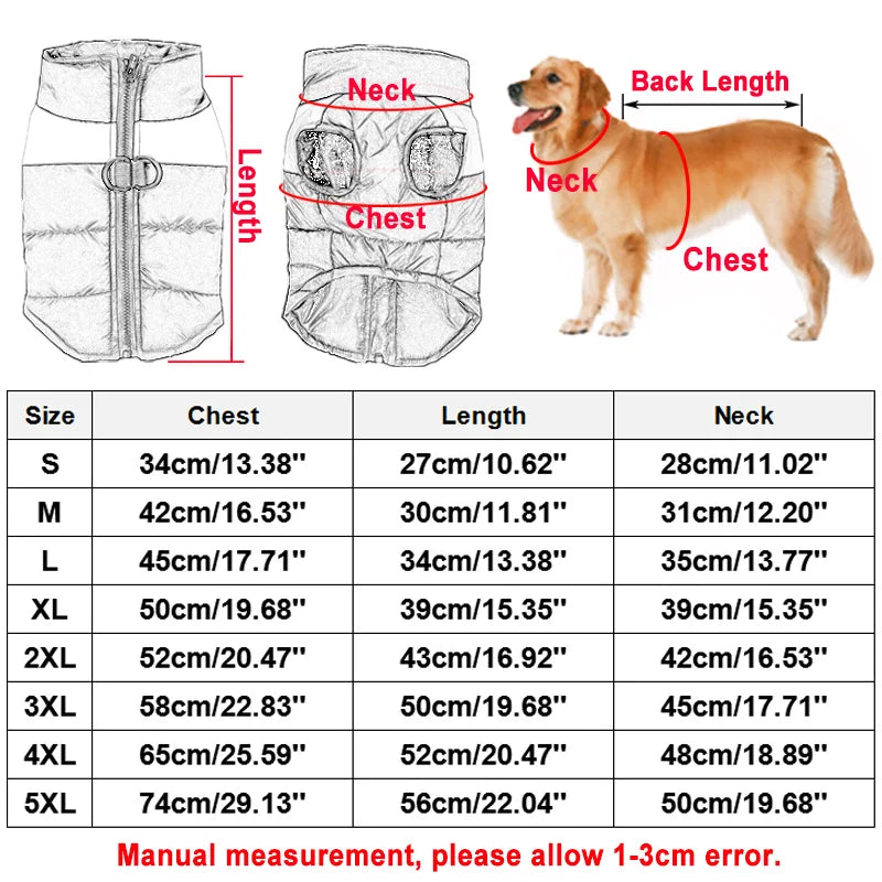 8 Size S-5XL Waterproof Warm Large Dog Vest Cat Puppy Ski Coats