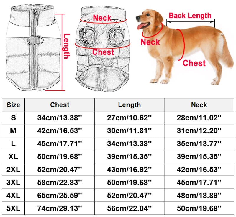 8 Size S-5XL Waterproof Warm Large Dog Vest Cat Puppy Ski Coats