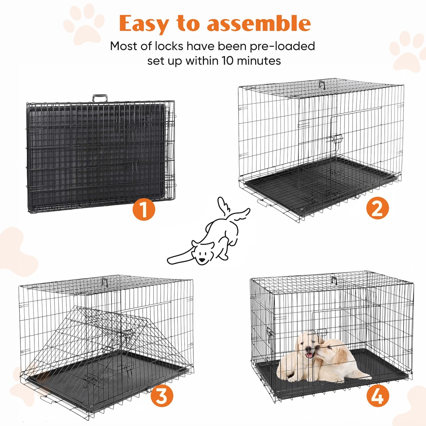 Metal Wire Dog Cage with Plastic Leak-Proof Pan Tray