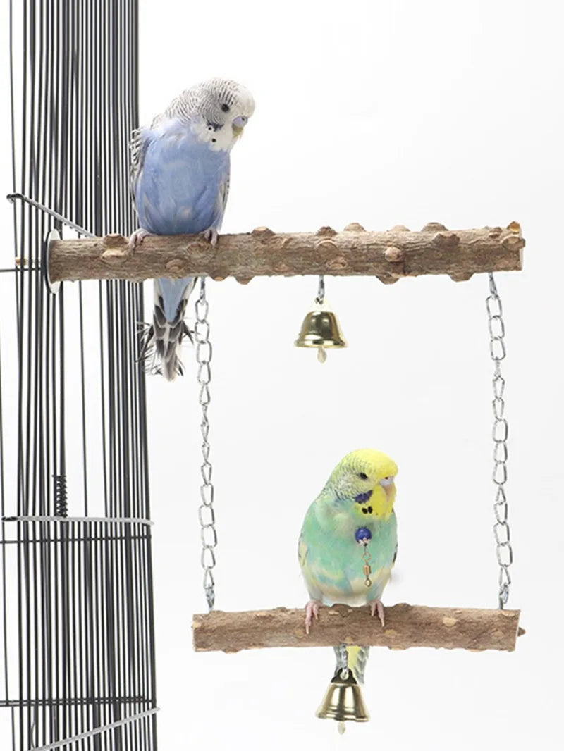 Wood Parrot Stand Pole Double Layer Toy for Bird