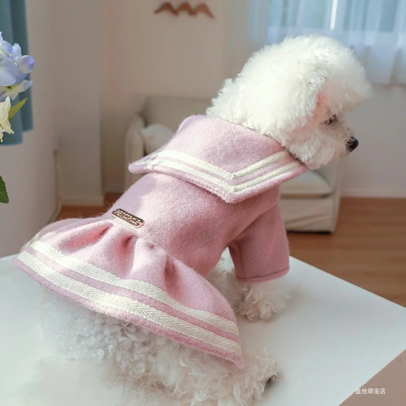 Cat Dog Autumn and Winter Thickened Warm Pink Gold Princess Dress