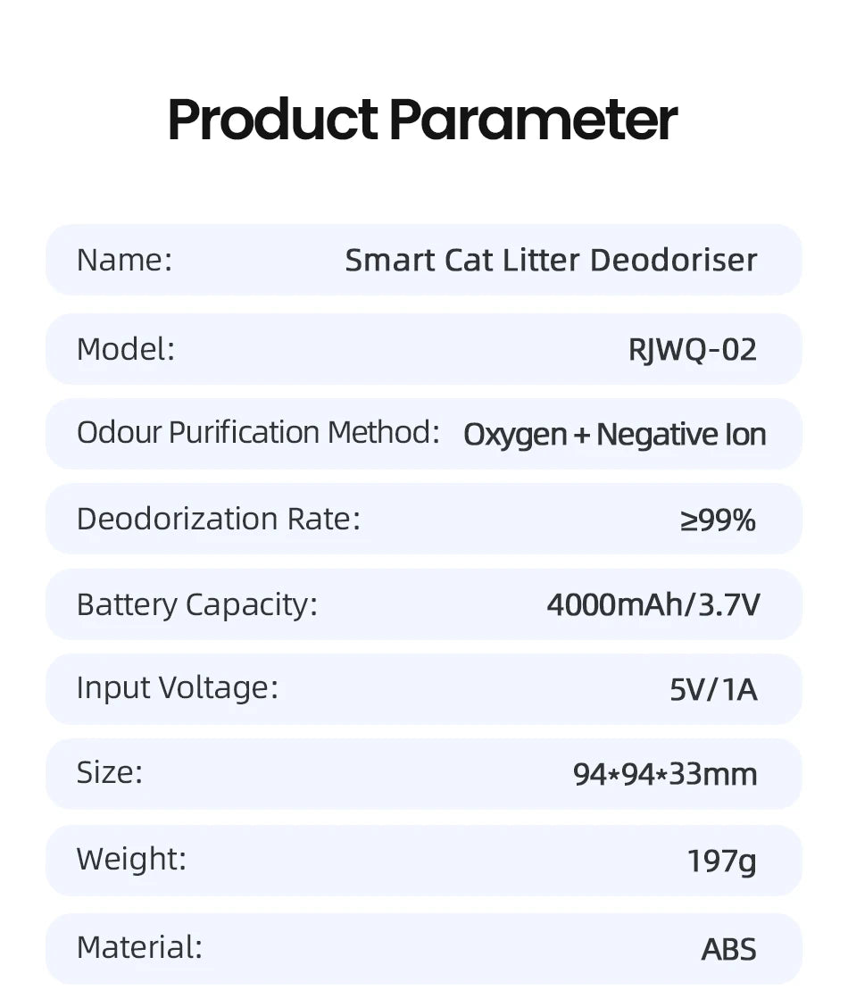 Smart Cat Litter Deodoriser 4000mAh Cat Odor Purifier For Cat Litter Box Automatic Pet Toilet Deodorant Purifier Supplies