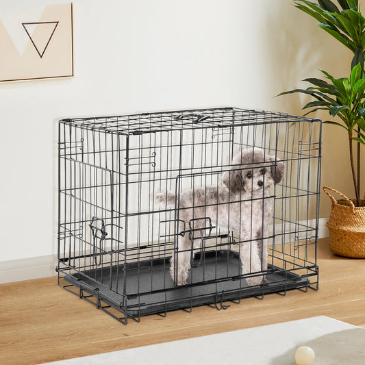 Metal Wire Dog Cage with Plastic Leak-Proof Pan Tray
