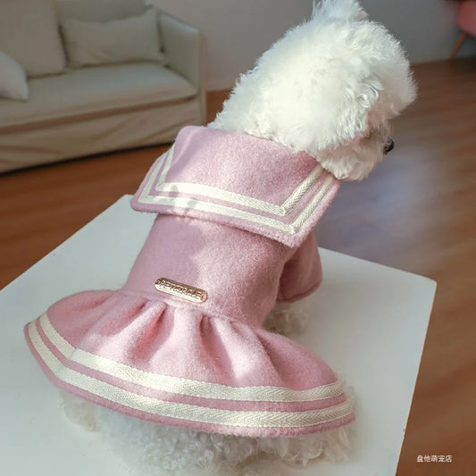 Cat Dog Autumn and Winter Thickened Warm Pink Gold Princess Dress