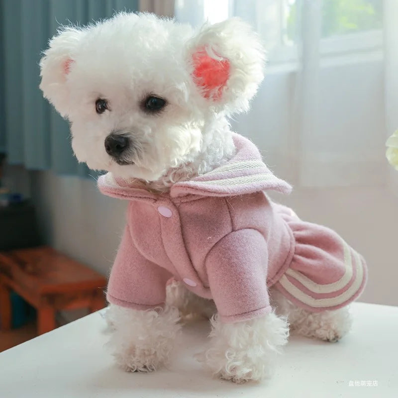 Cat Dog Autumn and Winter Thickened Warm Pink Gold Princess Dress