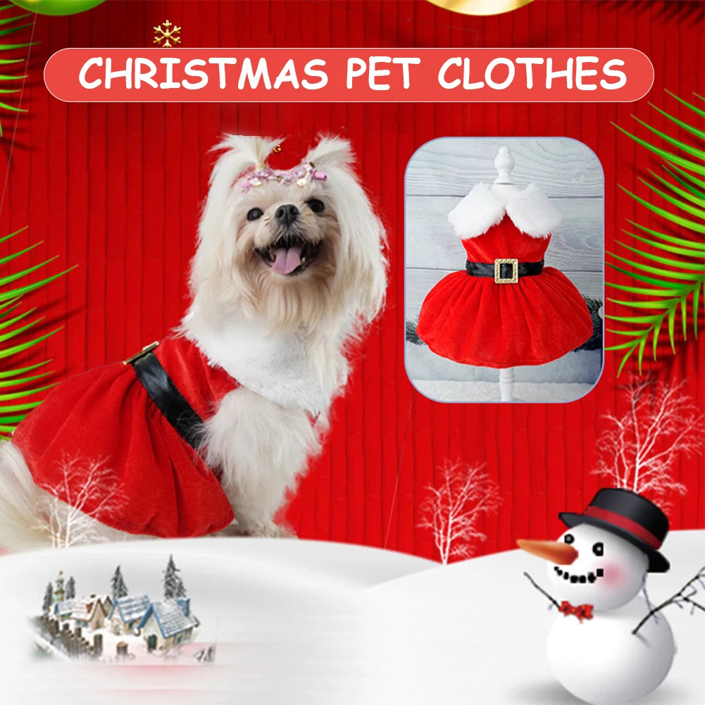 Cute Christmas Outfit Soft Small Pet Red Skirt Suit