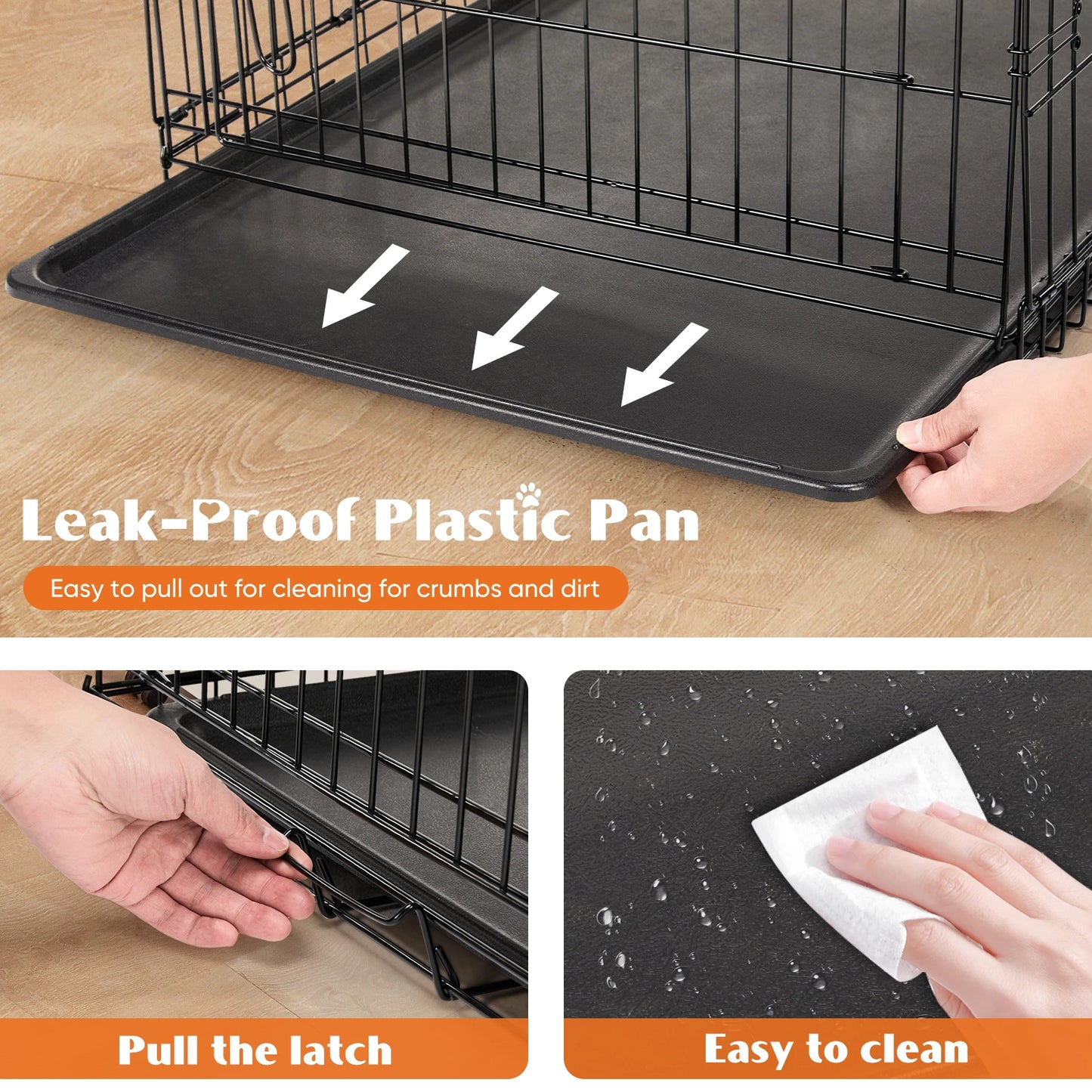 Metal Wire Dog Cage with Plastic Leak-Proof Pan Tray
