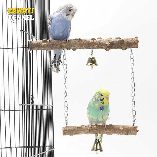 Wood Parrot Stand Pole Double Layer Toy for Bird