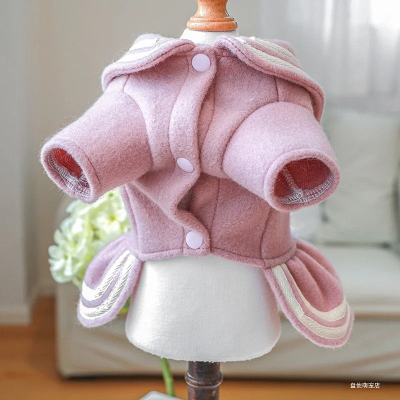Cat Dog Autumn and Winter Thickened Warm Pink Gold Princess Dress