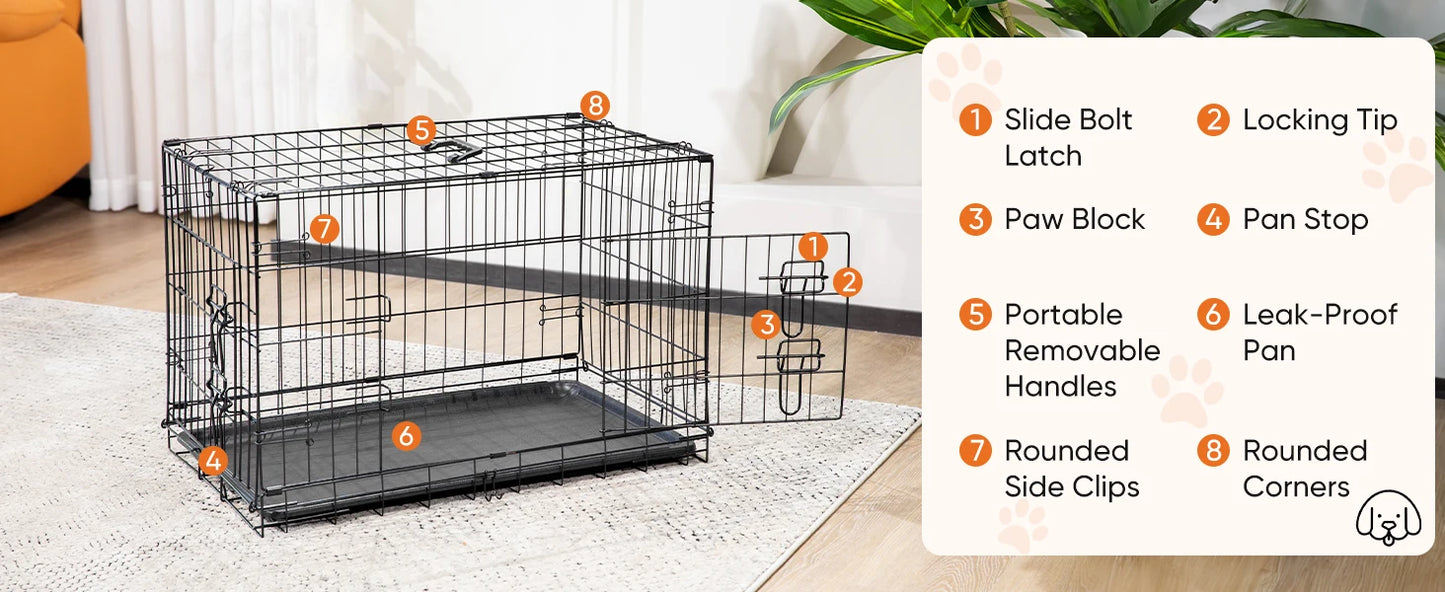 Metal Wire Dog Cage with Plastic Leak-Proof Pan Tray