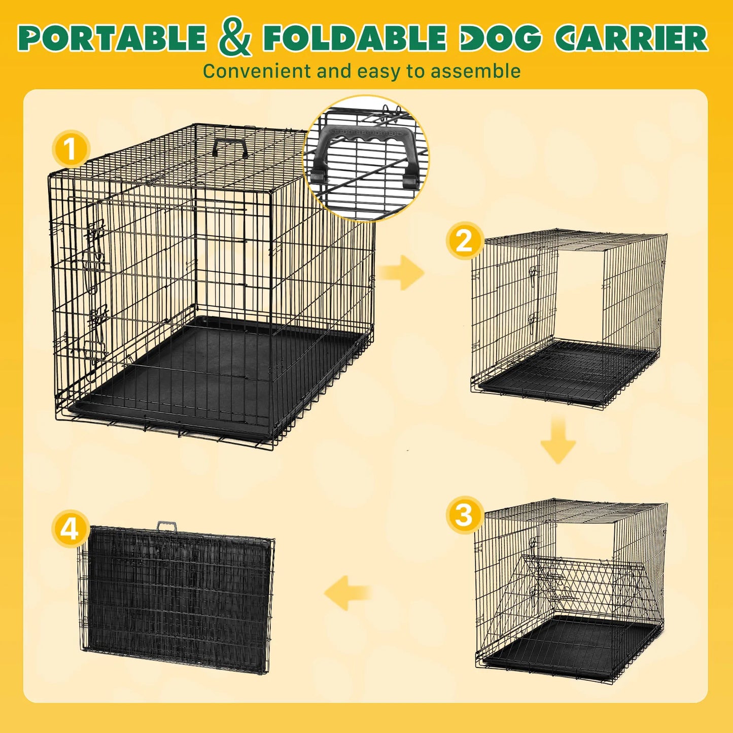 Metal Wire Dog Cage with Plastic Leak-Proof Pan Tray