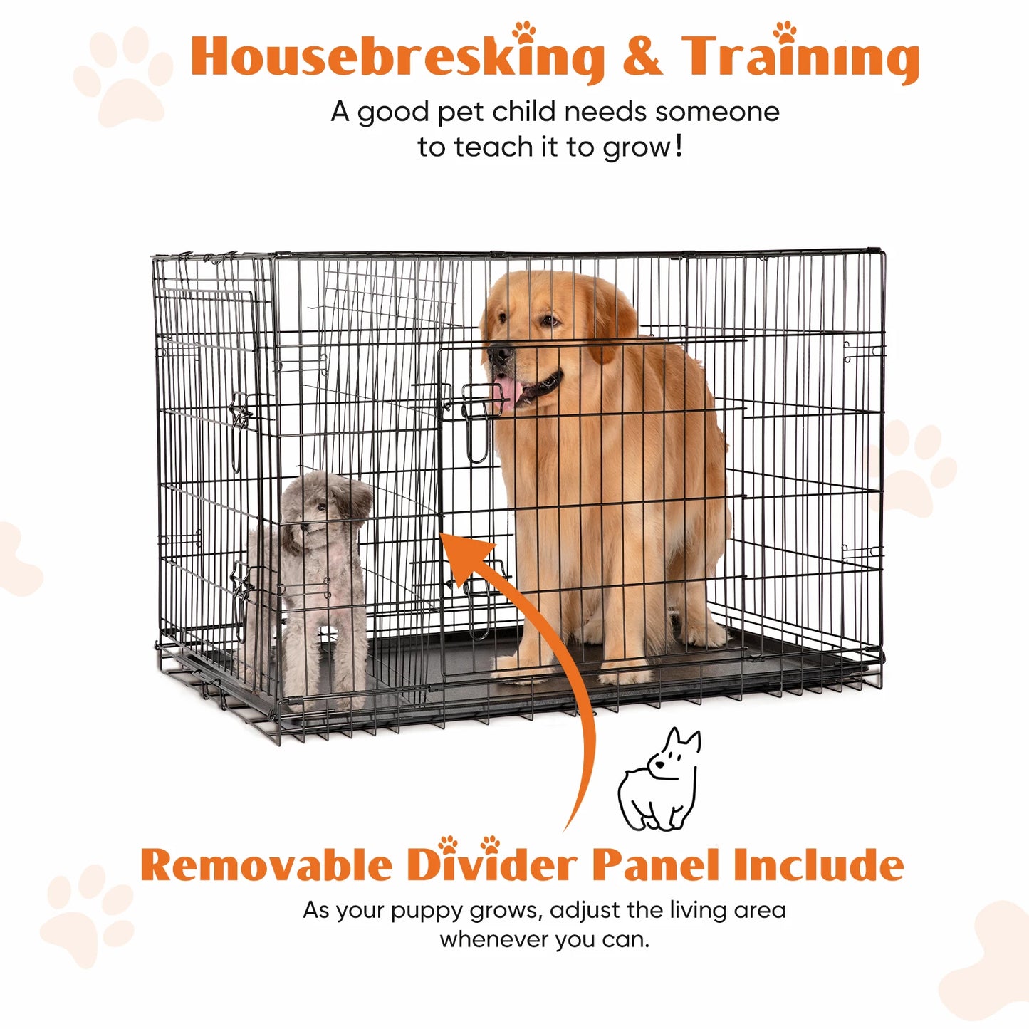 Metal Wire Dog Cage with Plastic Leak-Proof Pan Tray