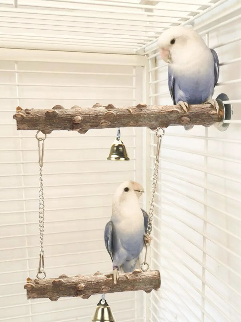 Wood Parrot Stand Pole Double Layer Toy for Bird