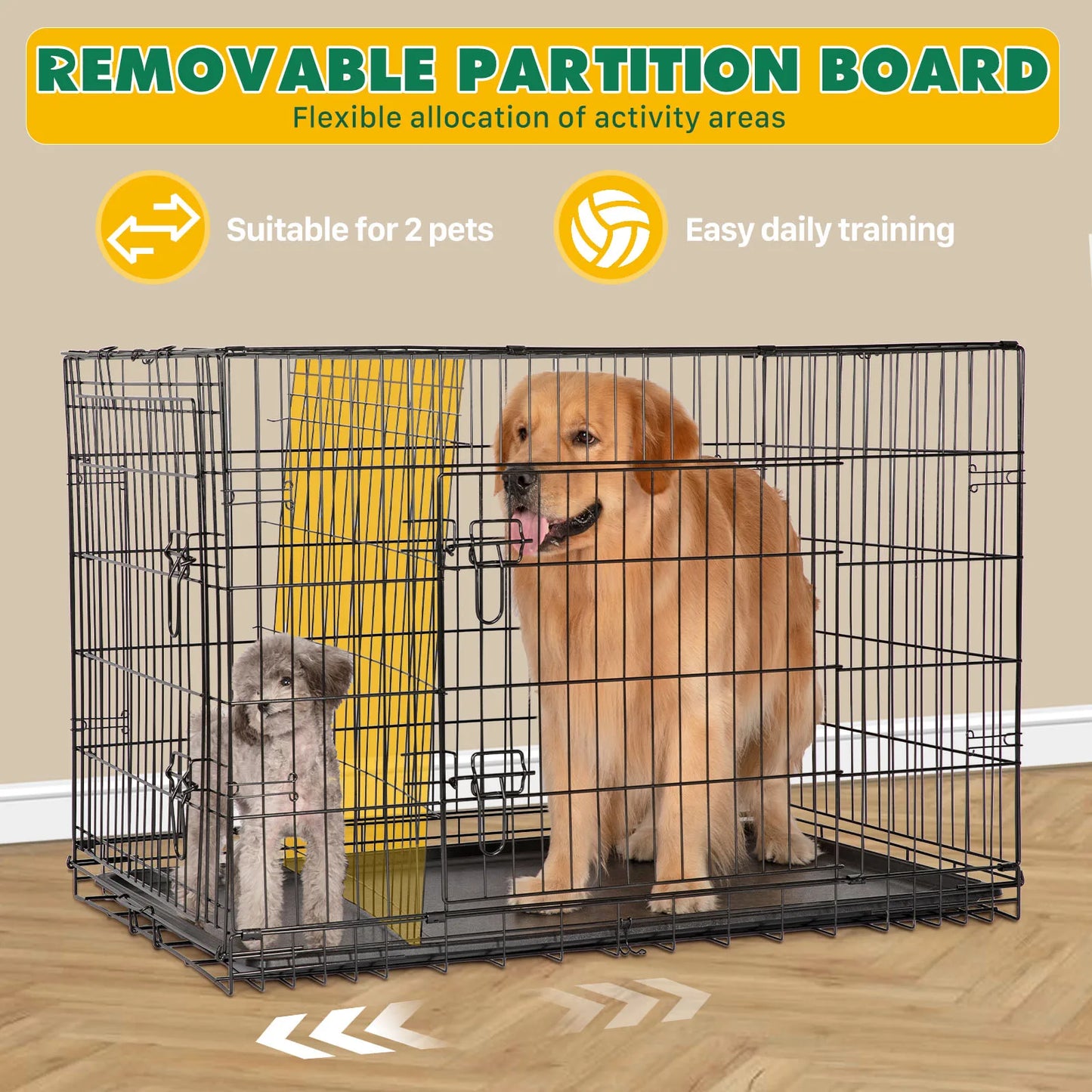 Metal Wire Dog Cage with Plastic Leak-Proof Pan Tray