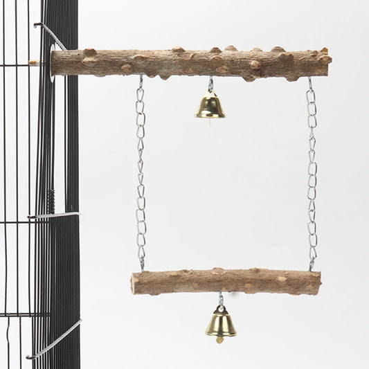Wood Parrot Stand Pole Double Layer Toy for Bird