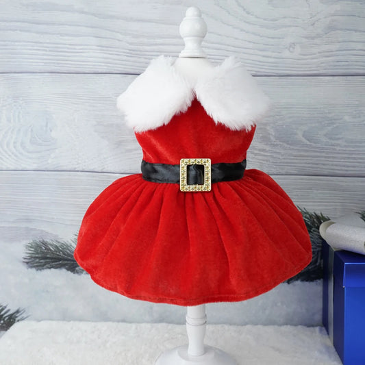 Cute Christmas Outfit Soft Small Pet Red Skirt Suit