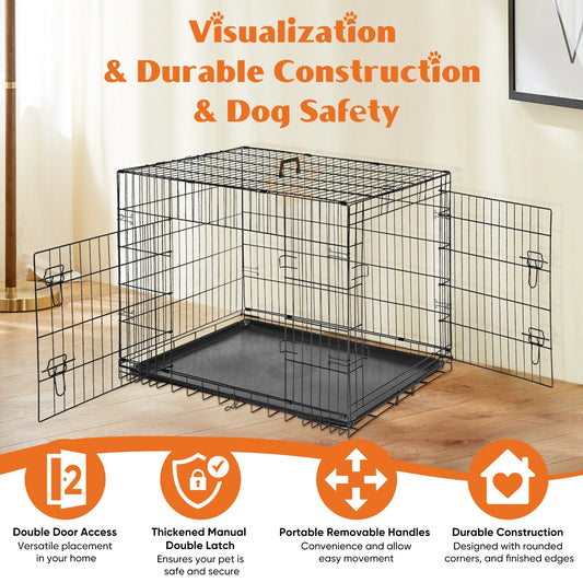 Metal Wire Dog Cage with Plastic Leak-Proof Pan Tray