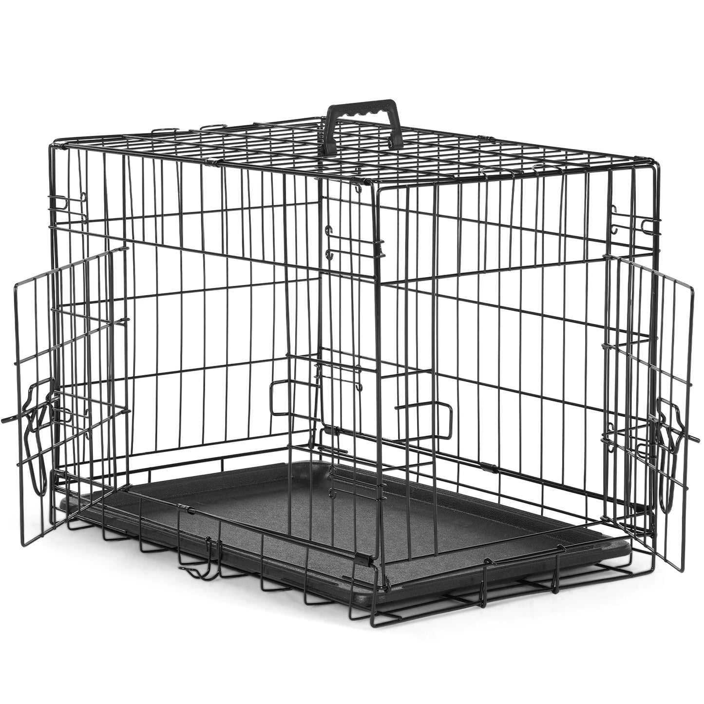 Metal Wire Dog Cage with Plastic Leak-Proof Pan Tray