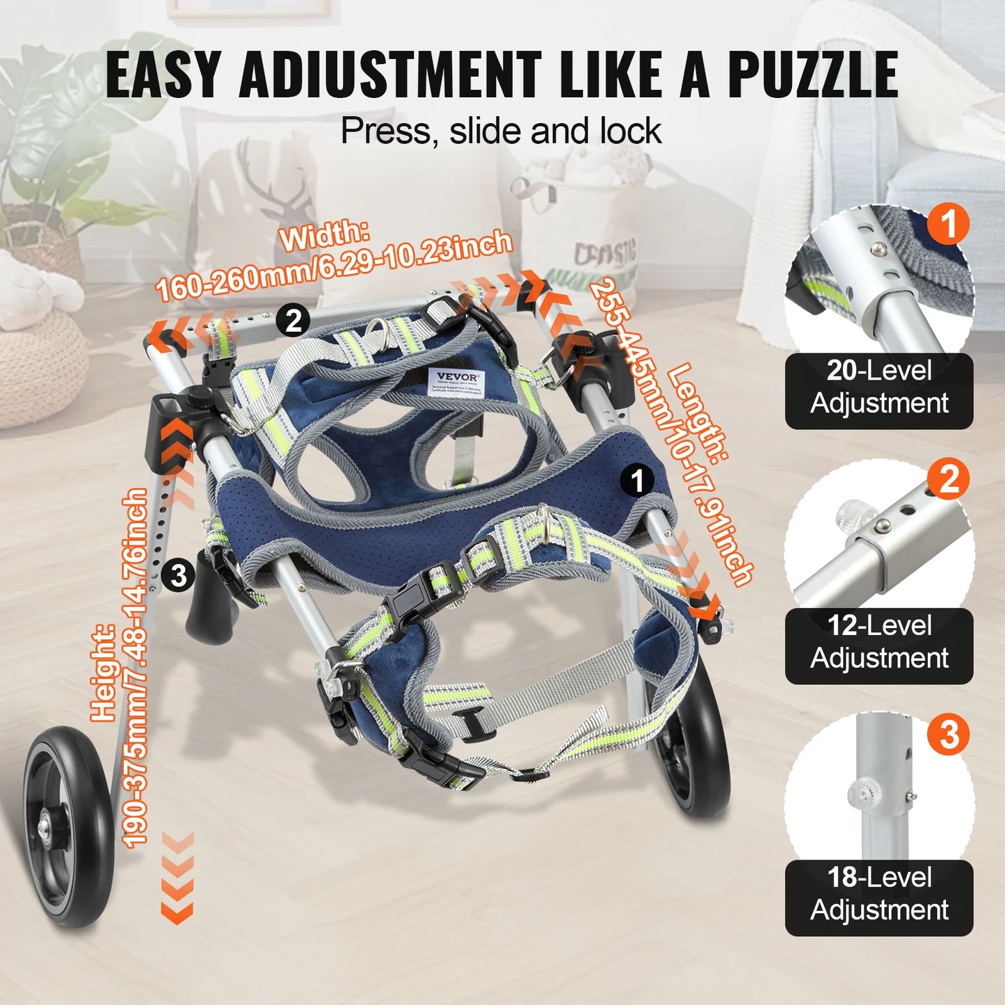 2 Wheels Pet Wheelchair for Back Legs