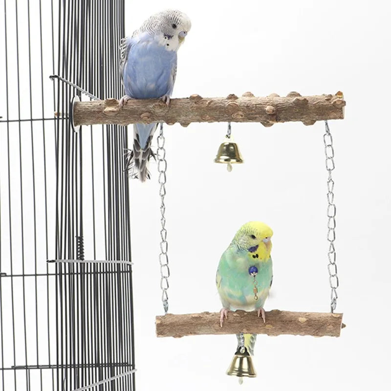 Wood Parrot Stand Pole Double Layer Toy for Bird