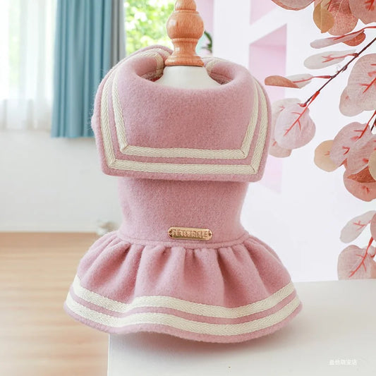 Cat Dog Autumn and Winter Thickened Warm Pink Gold Princess Dress