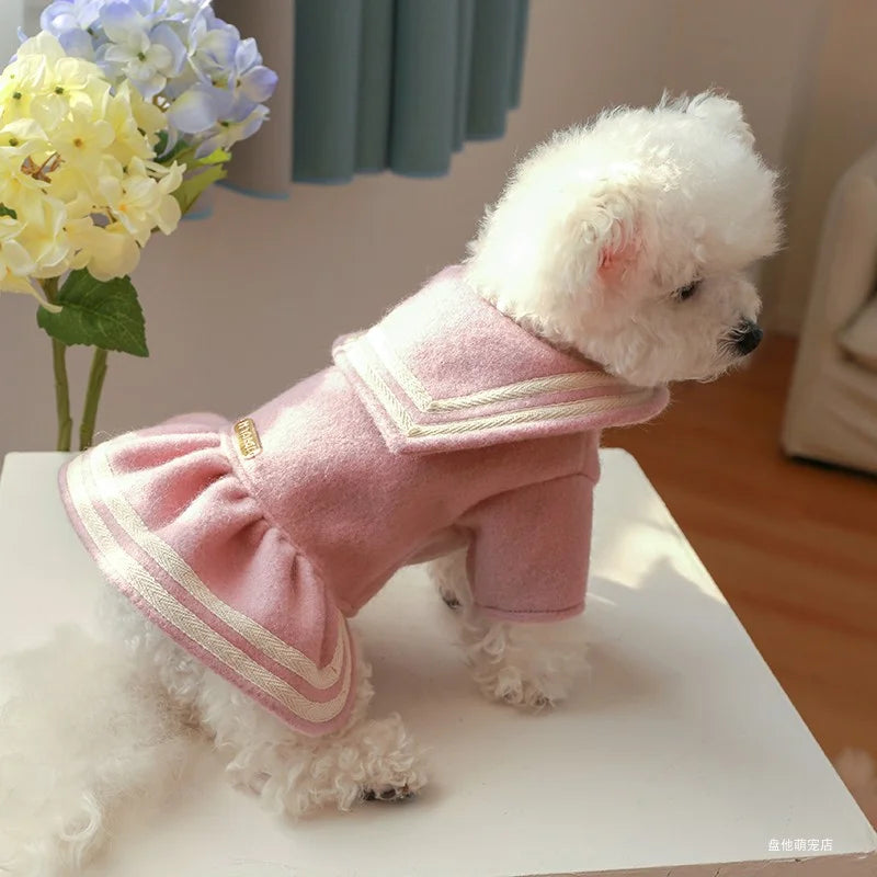 Cat Dog Autumn and Winter Thickened Warm Pink Gold Princess Dress