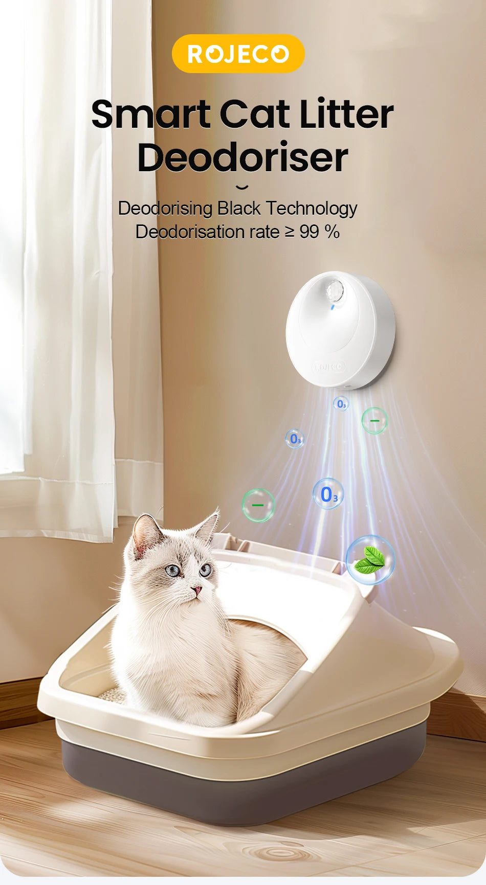 Smart Cat Litter Deodoriser 4000mAh Cat Odor Purifier For Cat Litter Box Automatic Pet Toilet Deodorant Purifier Supplies