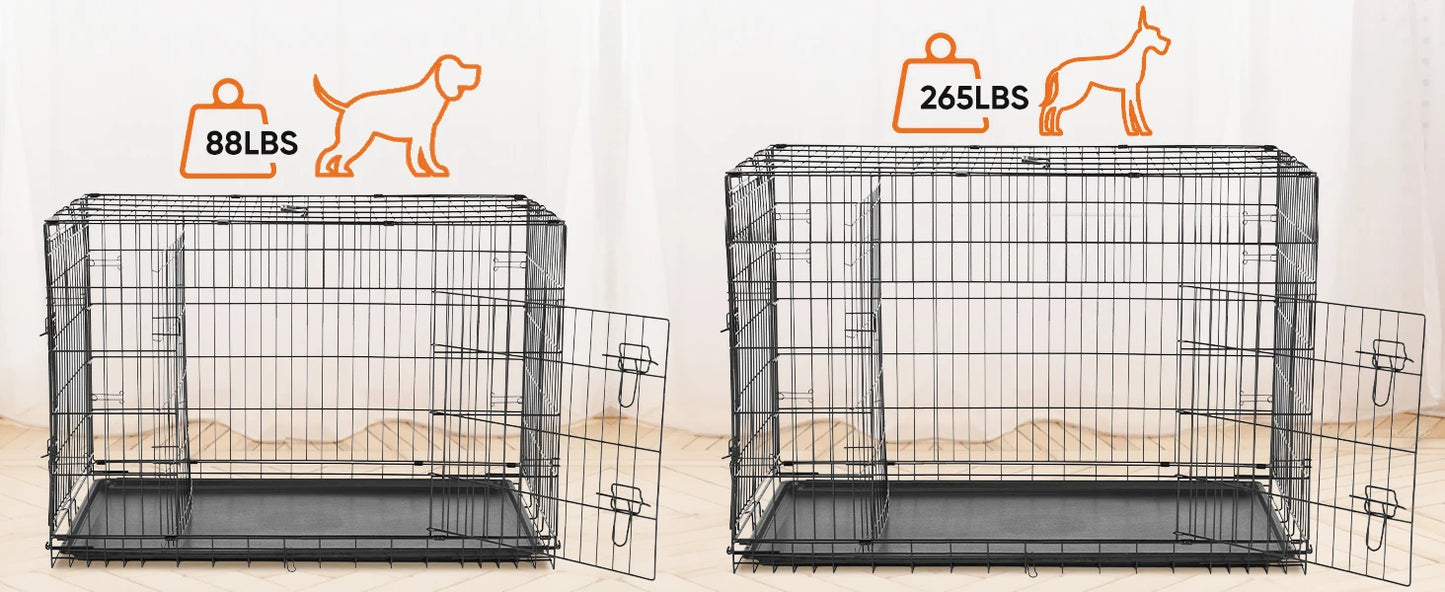 Metal Wire Dog Cage with Plastic Leak-Proof Pan Tray