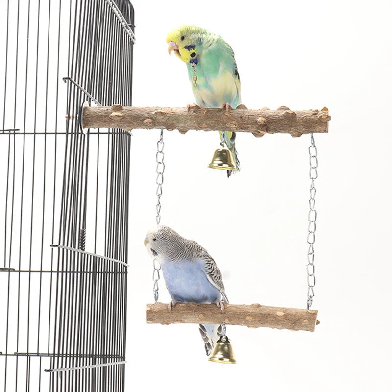 Wood Parrot Stand Pole Double Layer Toy for Bird