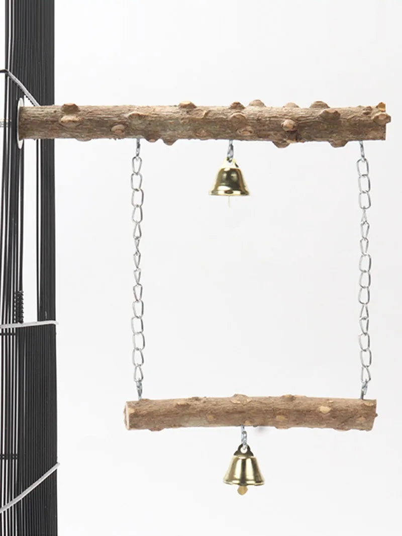 Wood Parrot Stand Pole Double Layer Toy for Bird