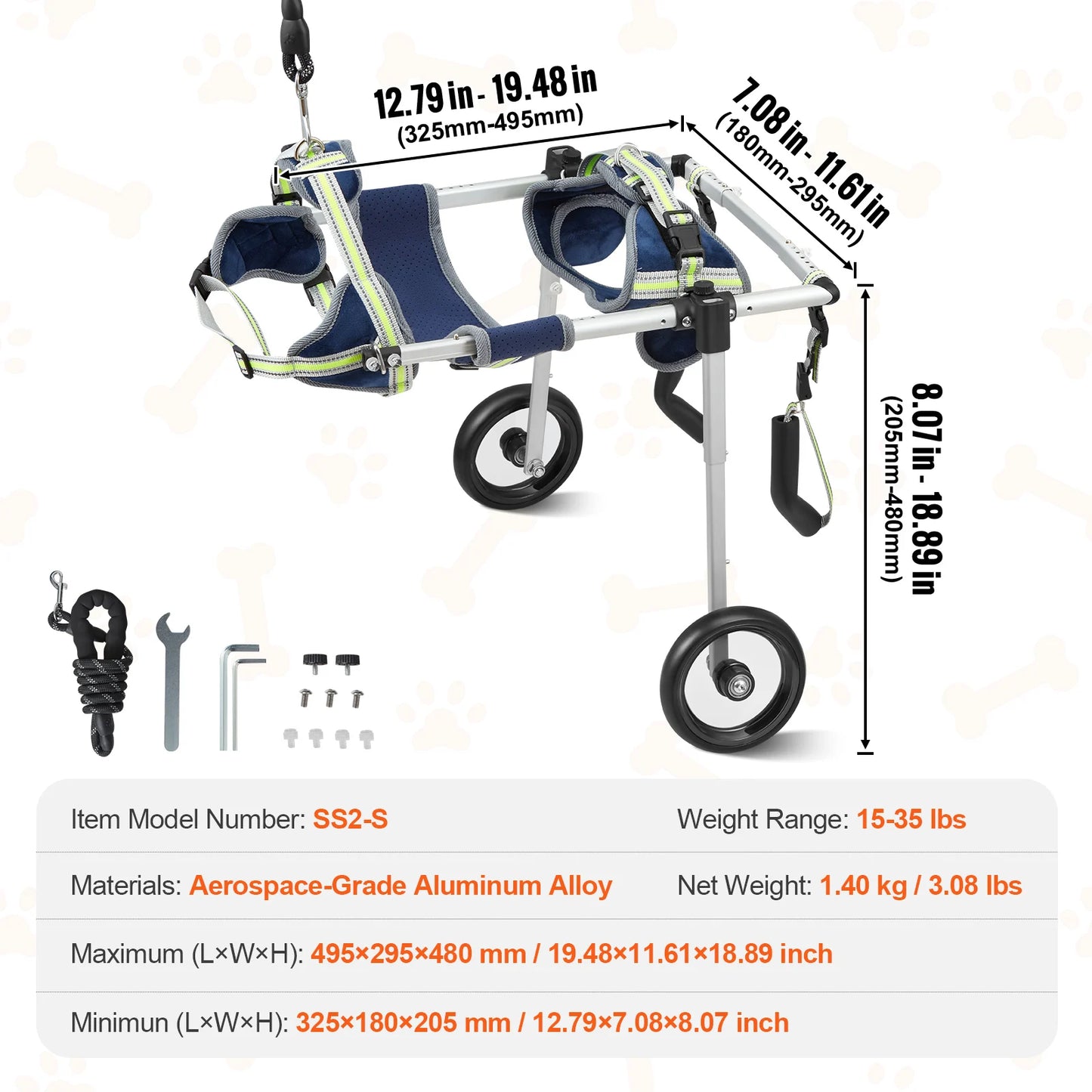 2 Wheels Pet Wheelchair for Back Legs