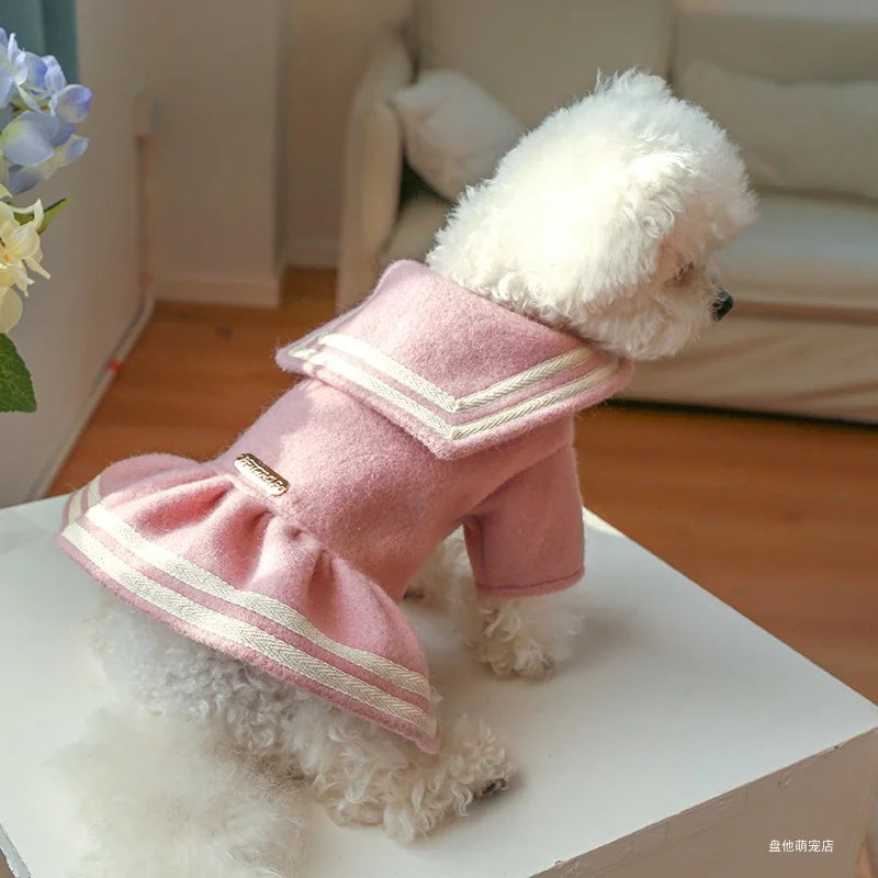 Cat Dog Autumn and Winter Thickened Warm Pink Gold Princess Dress