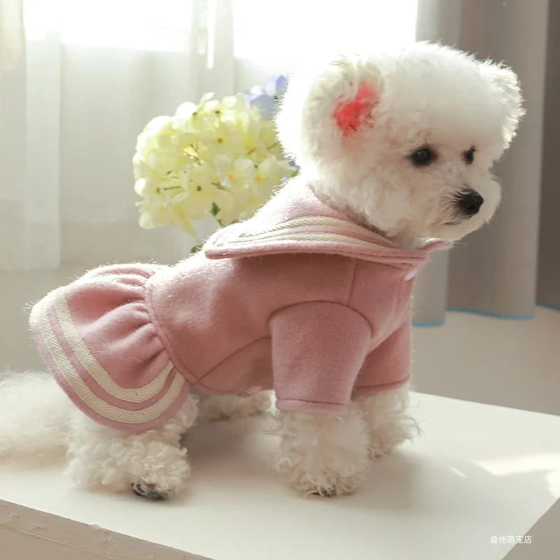Cat Dog Autumn and Winter Thickened Warm Pink Gold Princess Dress