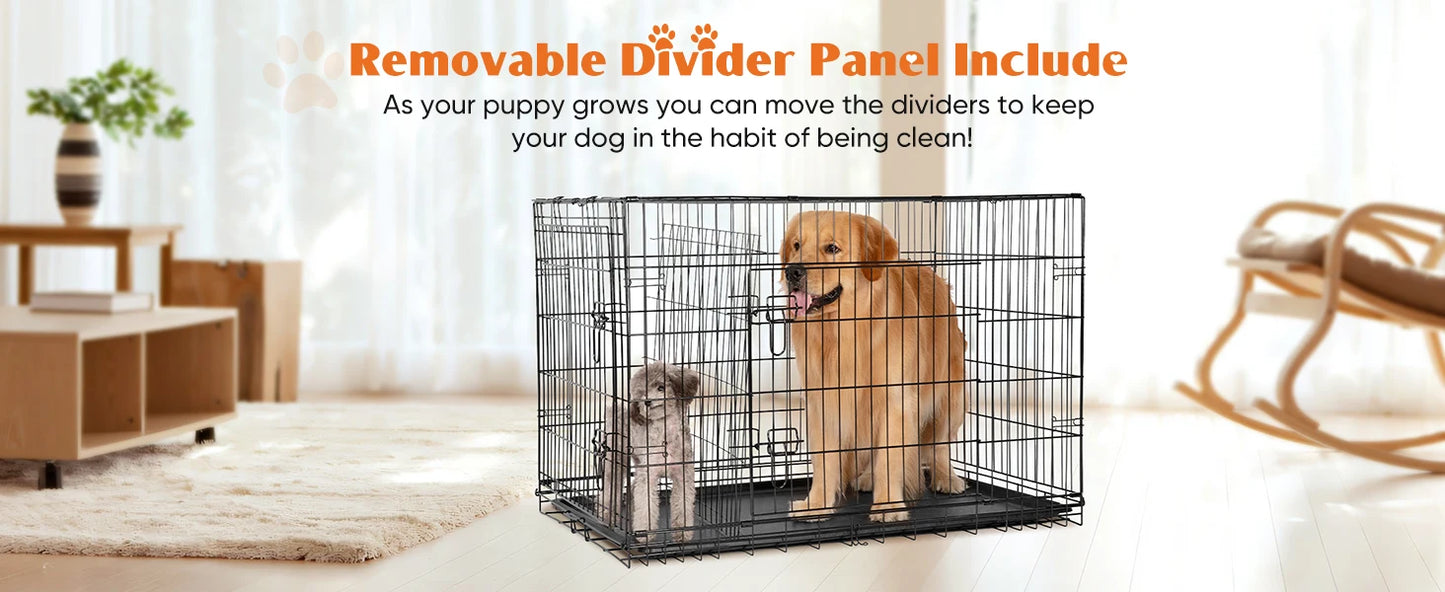 Metal Wire Dog Cage with Plastic Leak-Proof Pan Tray