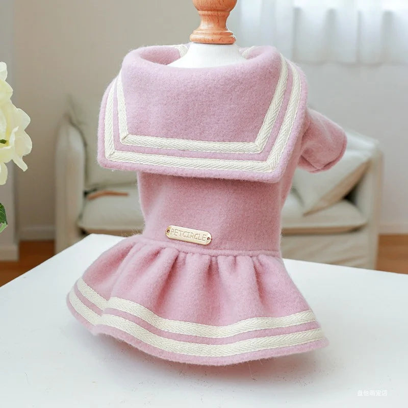 Cat Dog Autumn and Winter Thickened Warm Pink Gold Princess Dress