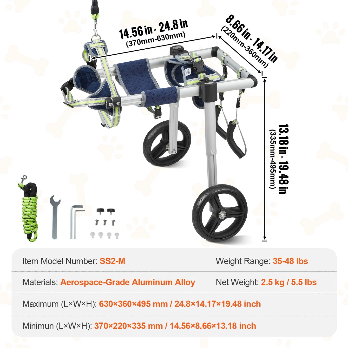 2 Wheels Pet Wheelchair for Back Legs