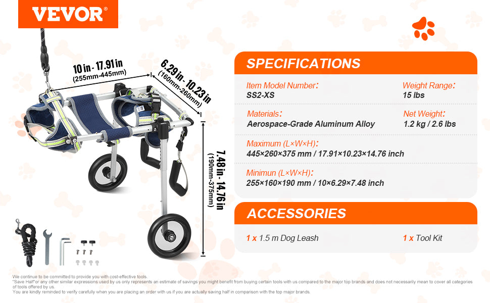 2 Wheels Pet Wheelchair for Back Legs