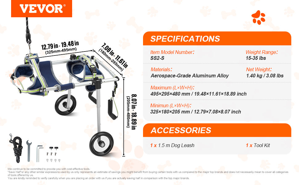 2 Wheels Pet Wheelchair for Back Legs