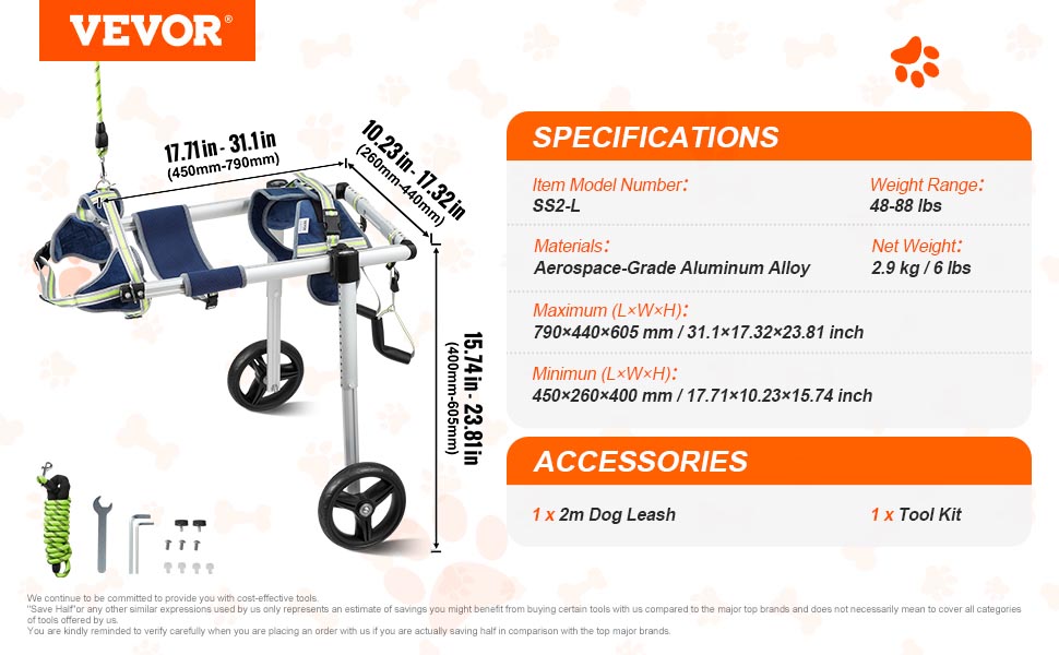 2 Wheels Pet Wheelchair for Back Legs