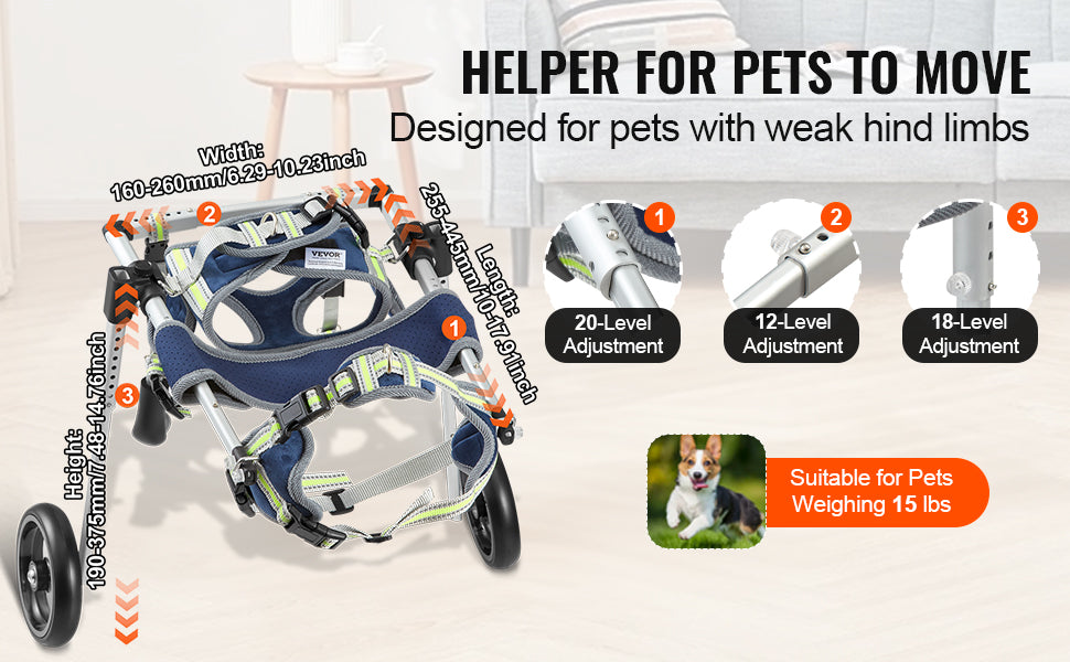 2 Wheels Pet Wheelchair for Back Legs